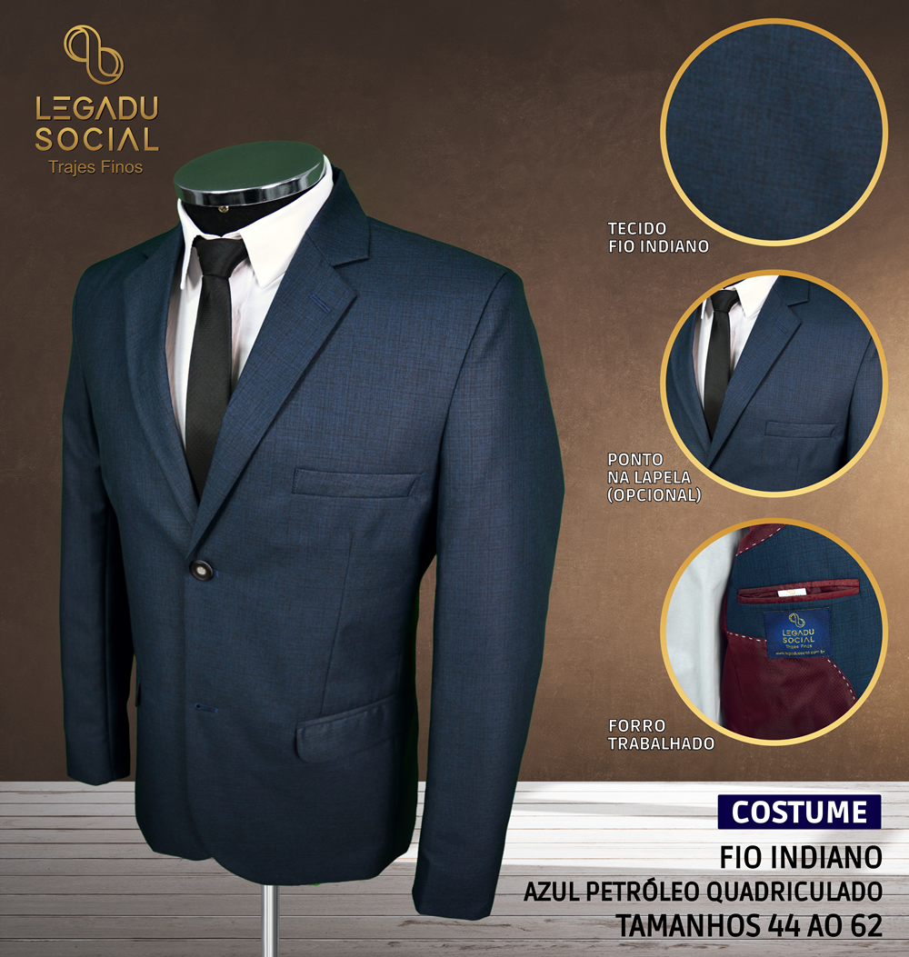 Costume Fio Indiano Azul Petróleo Quadriculado