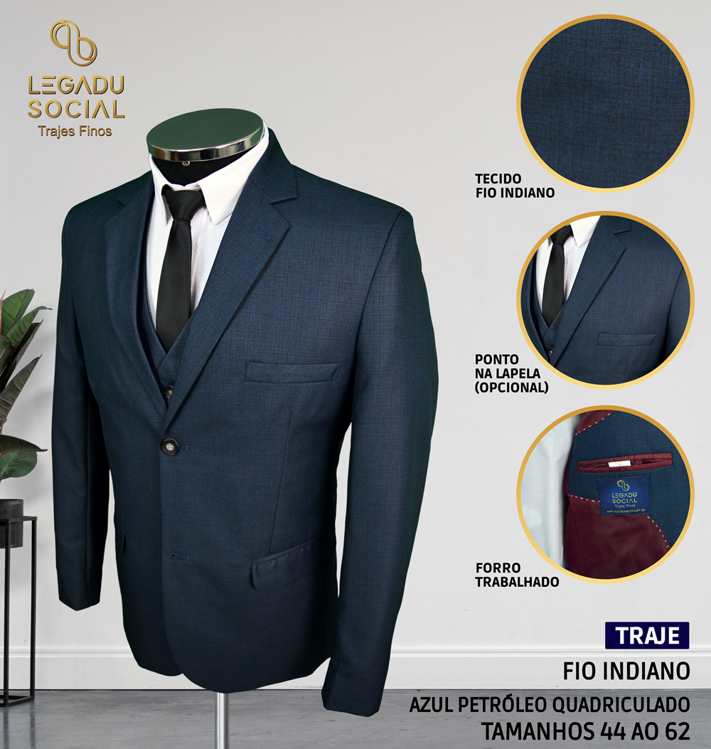 traje Fio Indiano Azul Petróleo Quadriculado