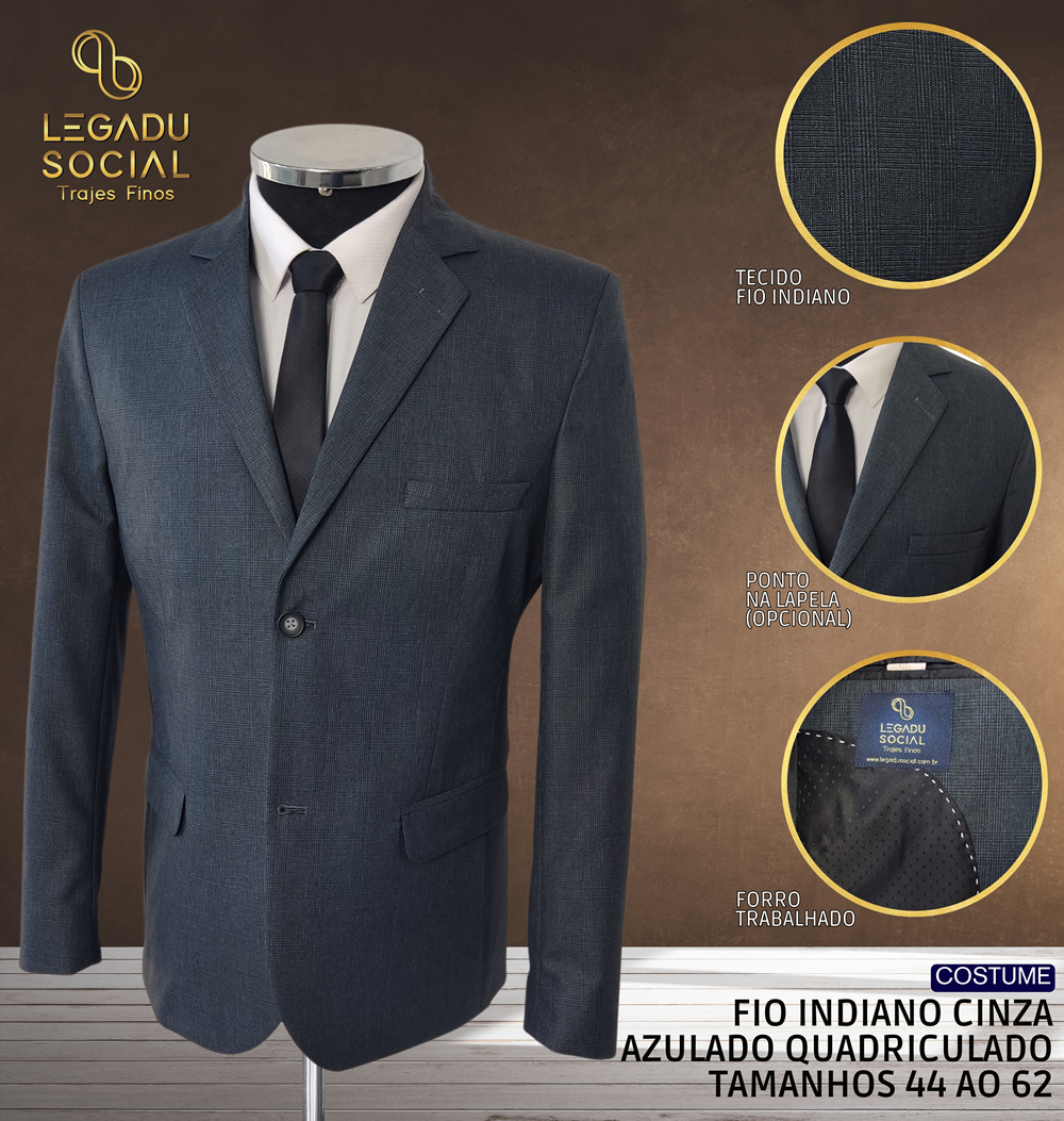 Costume Fio Indiano Cinza Azulado Quadriculado