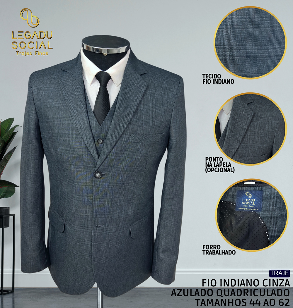 traje Fio Indiano Cinza Azulado Quadriculado