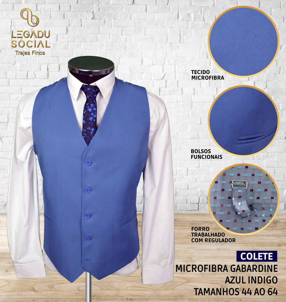 Colete Microfibra Gabardine Azul Indigo
