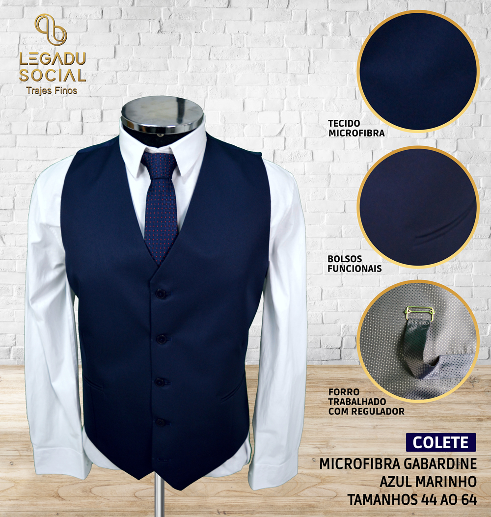 Colete Microfibra Gabardine Azul Marinho