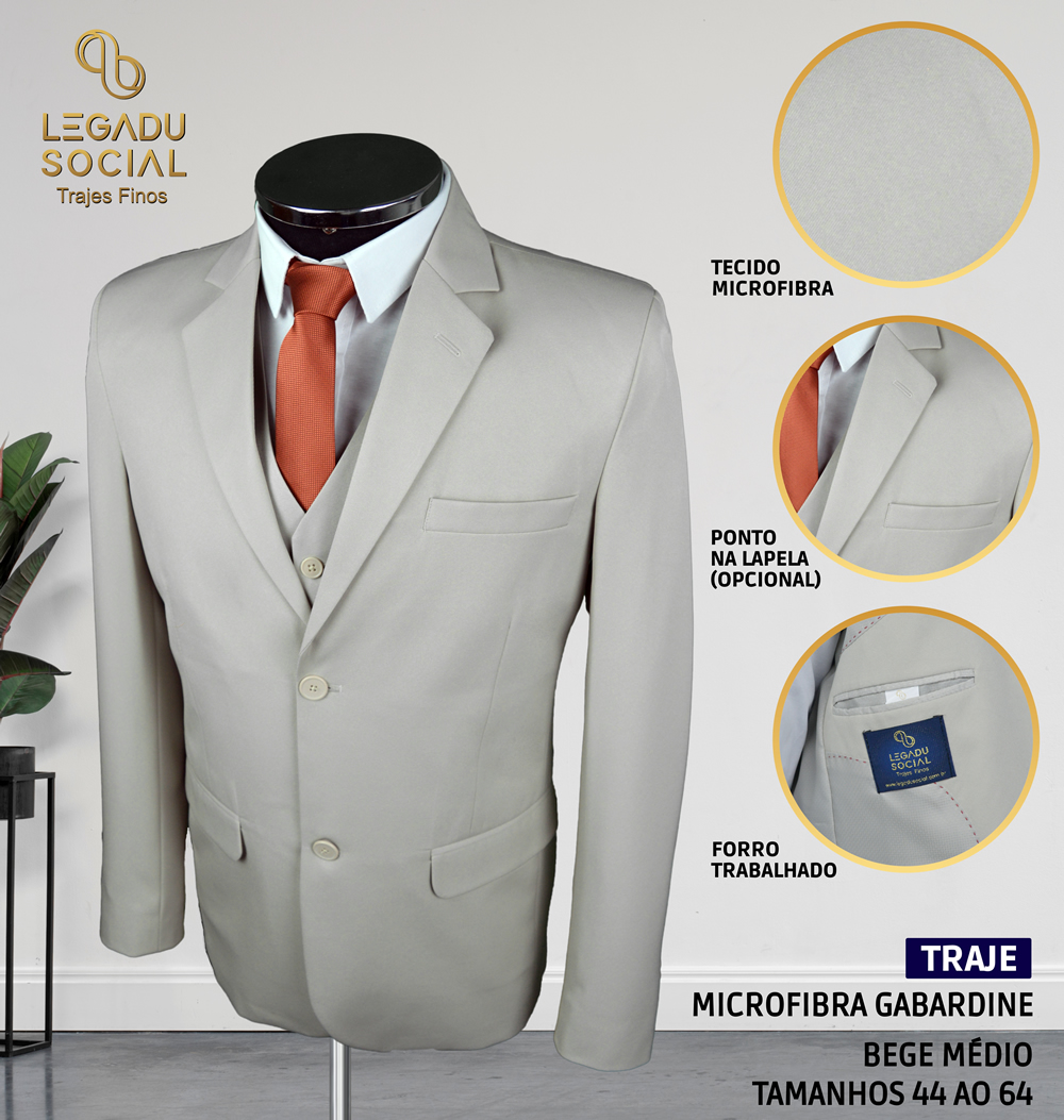Traje Microfibra Gabardine Bege Médio