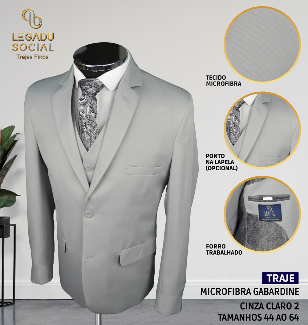 Traje Microfibra Gabardine Cinza Claro 2