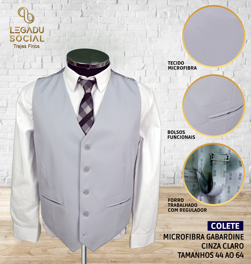 Colete Microfibra Gabardine Cinza Claro
