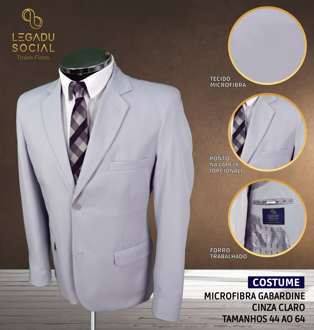 Costume Microfibra Gabardine Cinza Claro