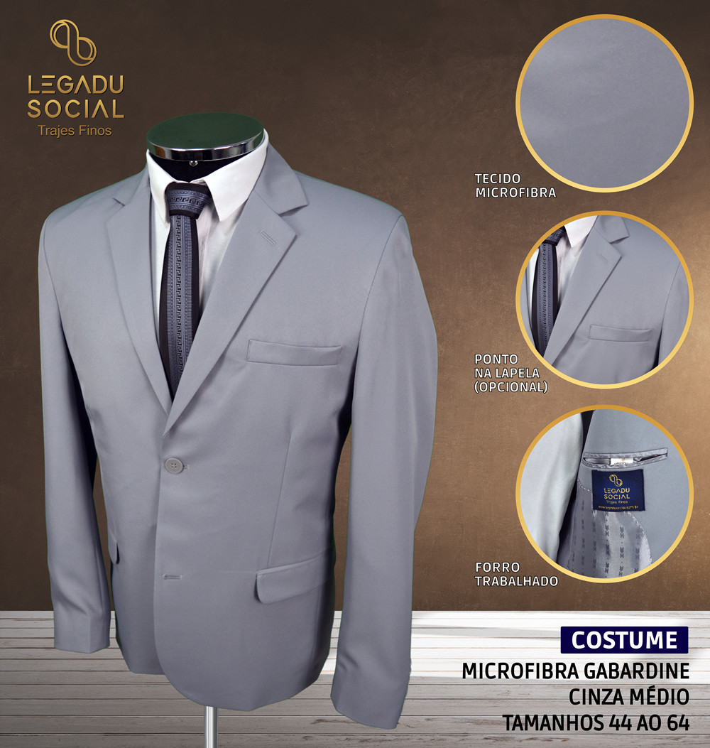 Costume Microfibra Gabardine Cinza Médio