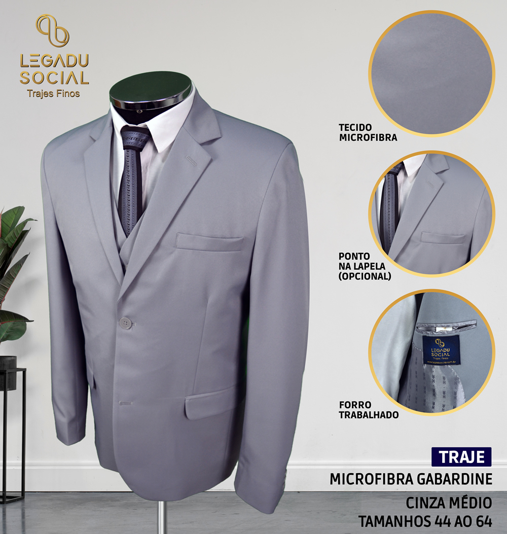 Traje Microfibra Gabardine Cinza Médio