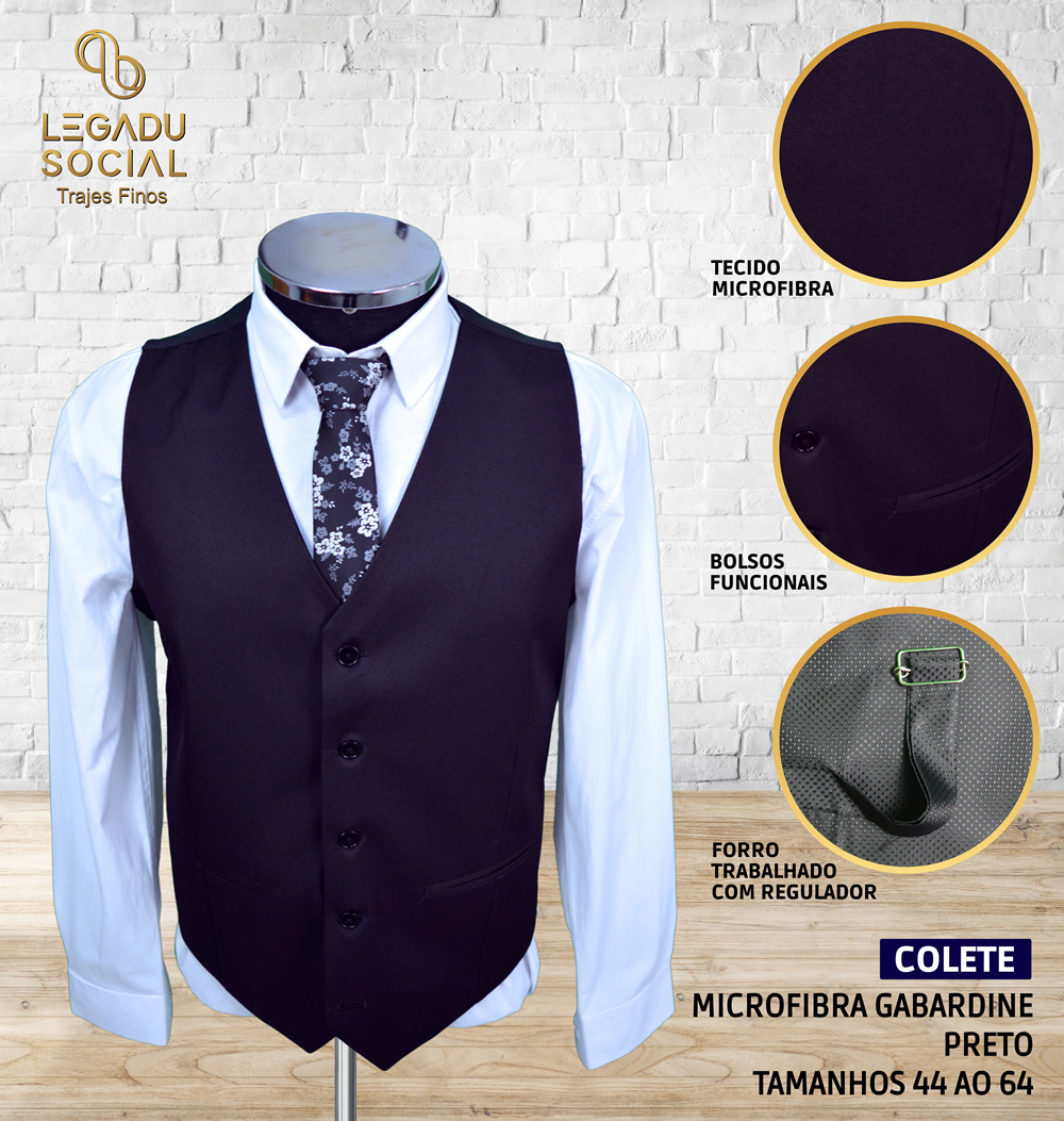 Colete Microfibra Gabardine Preto