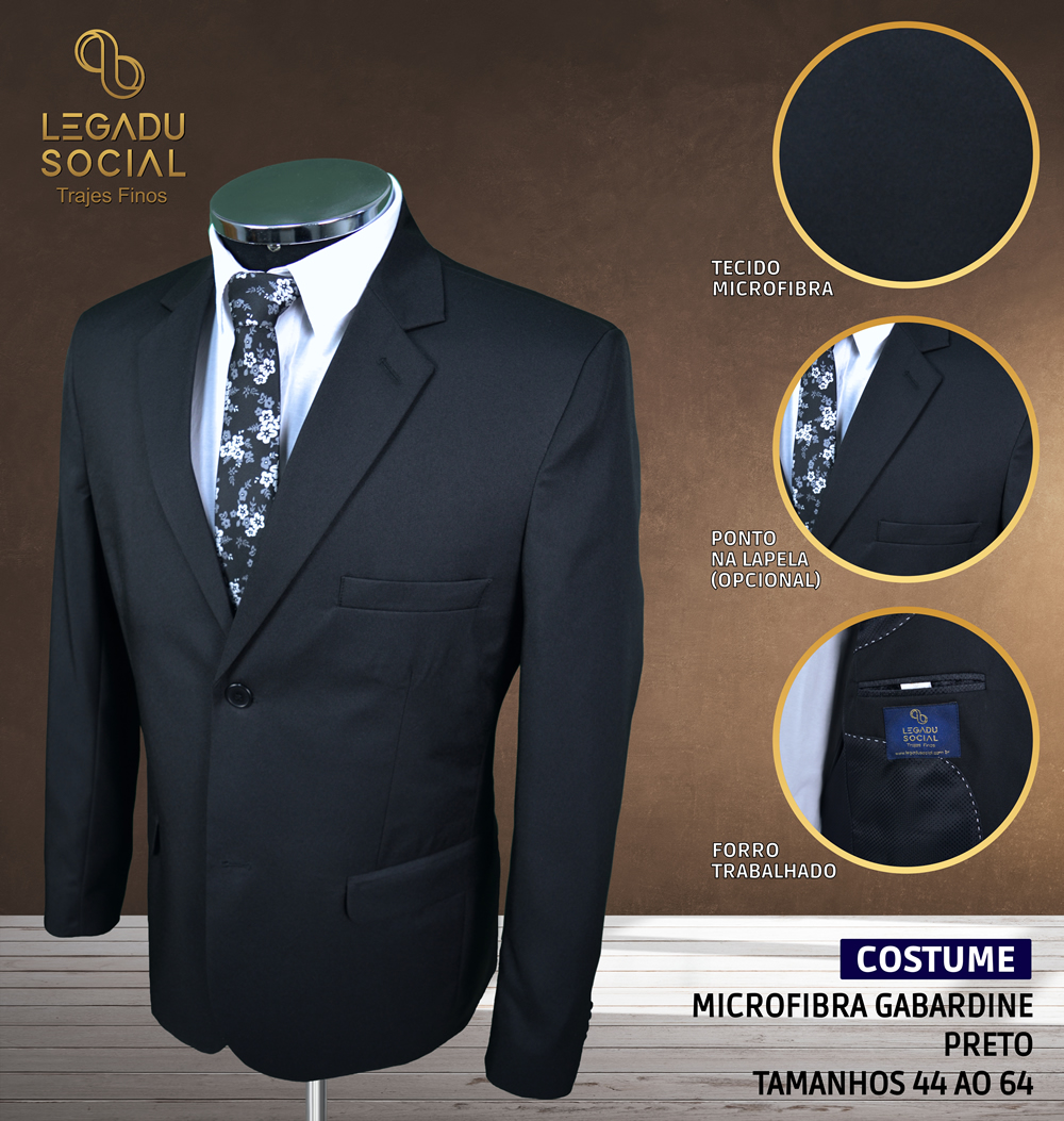 Costume Microfibra Gabardine Preto
