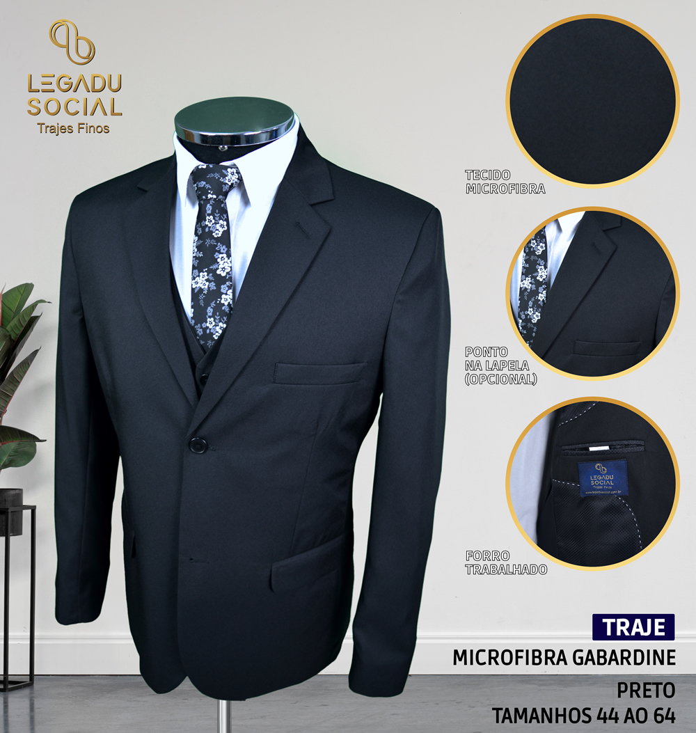 Traje Microfibra Gabardine Preto
