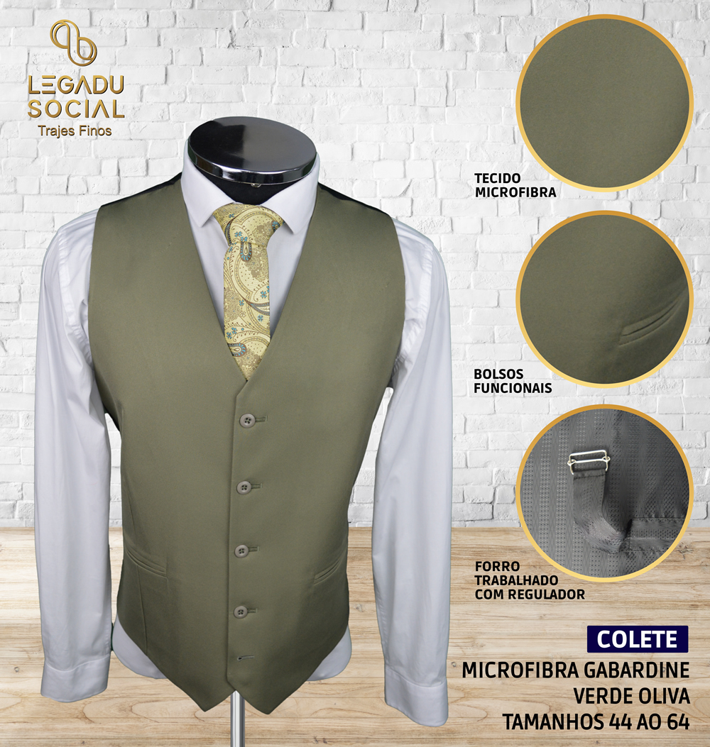 Colete Microfibra Gabardine Verde Oliva
