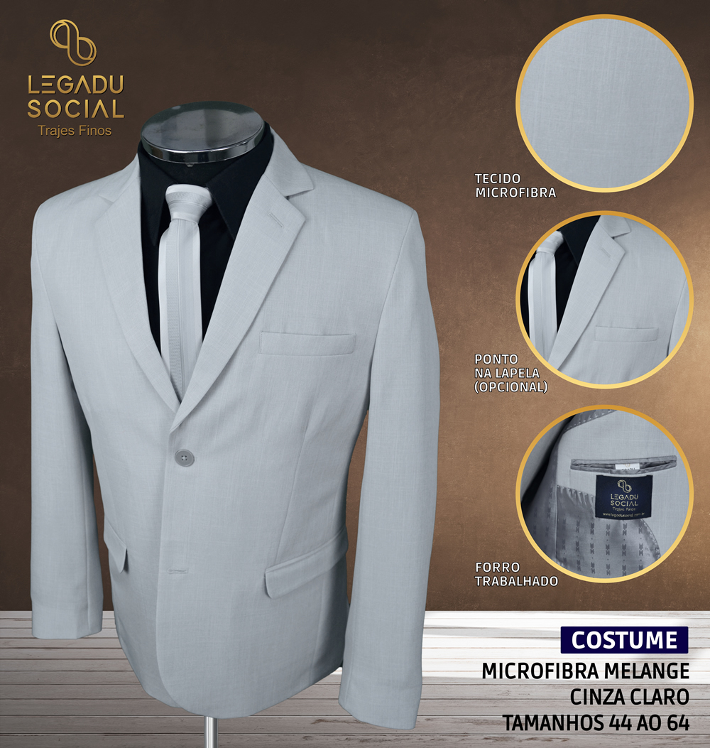 Costume Microfibra Melange Cinza Claro