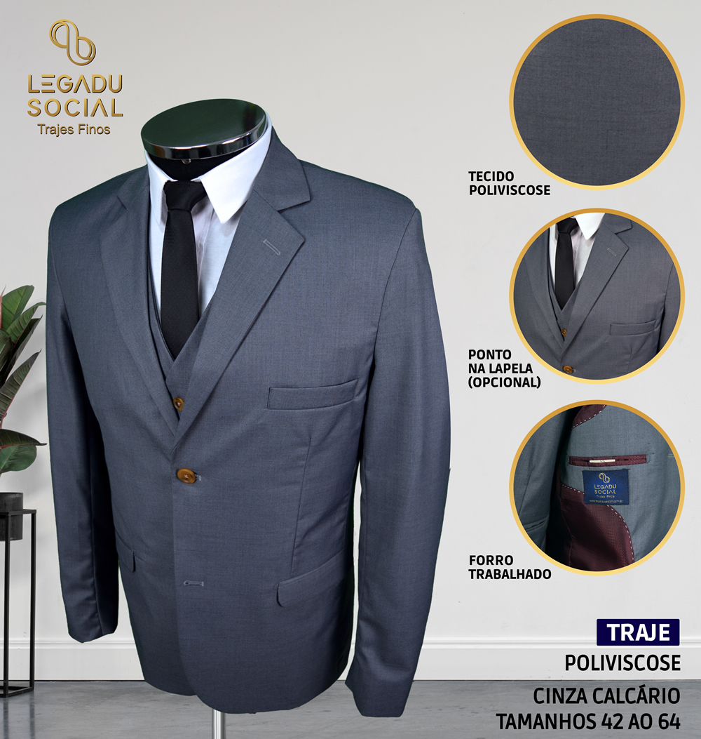 Traje Poliviscose Cinza Calcário