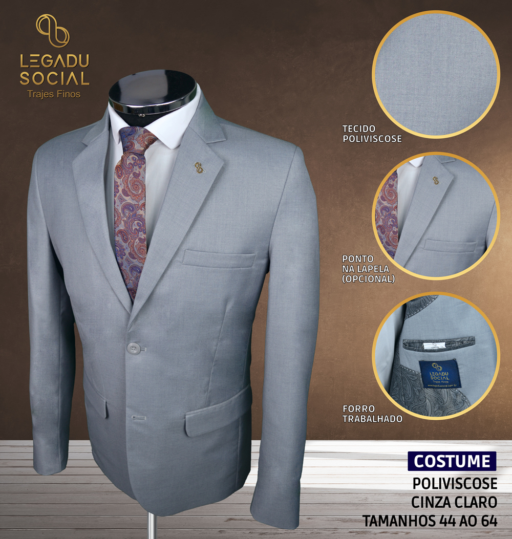 Costume Poliviscose Cinza Claro