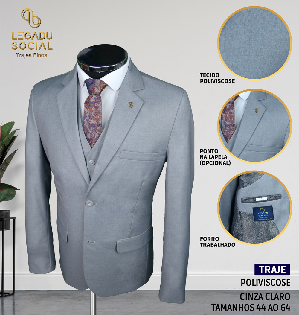 Traje Poliviscose Cinza Claro