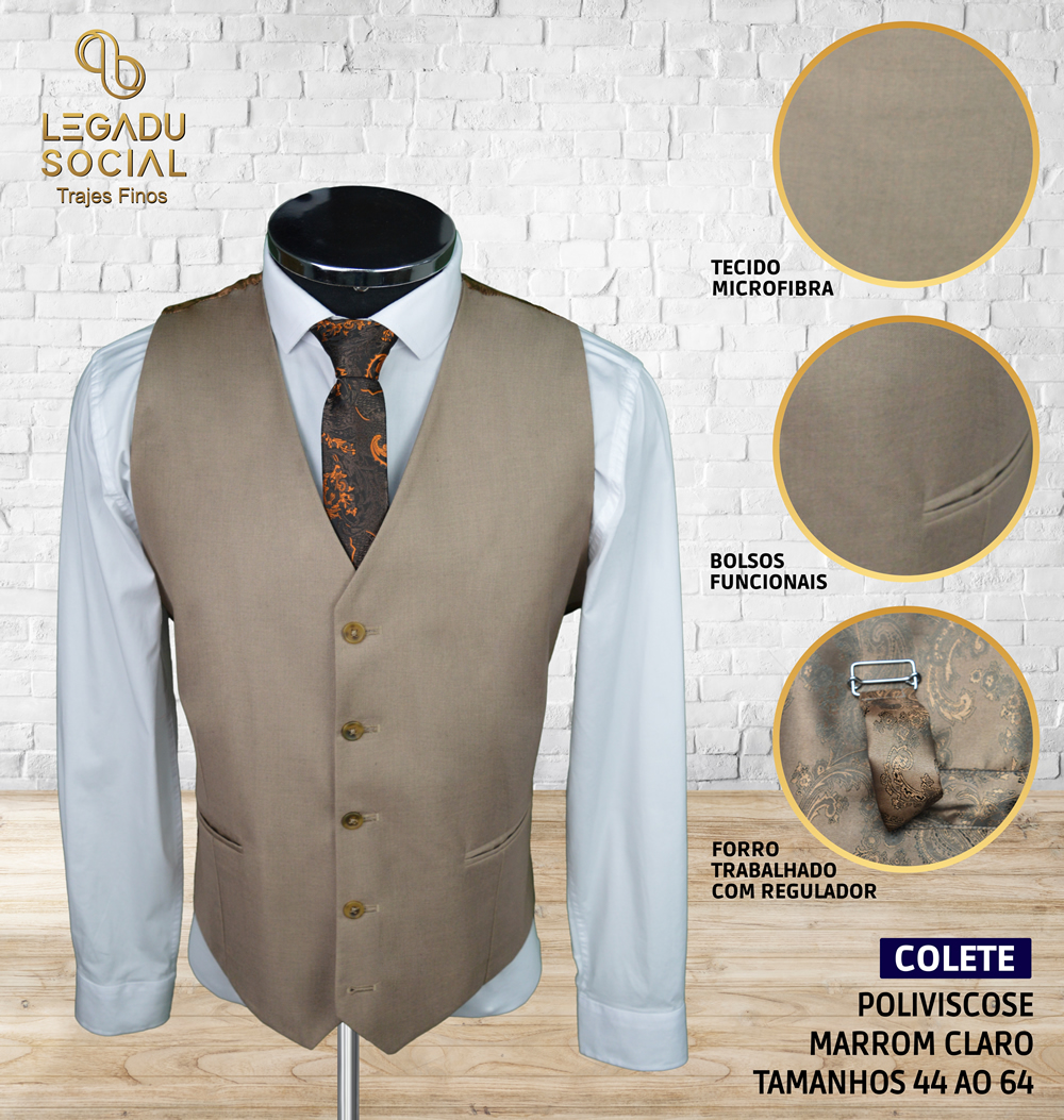 Colete Poliviscose Marrom Claro